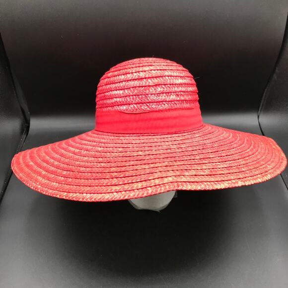 Wide Brim Red Floppy Straw Sun Hat Summer Beach Vacation Style - Picture 1 of 6